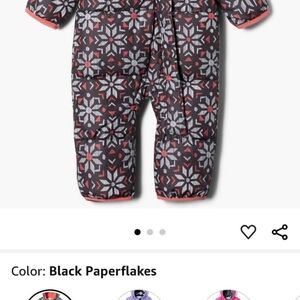 Kids One Piece Snowsuit - Black and Pink Snowflake Design